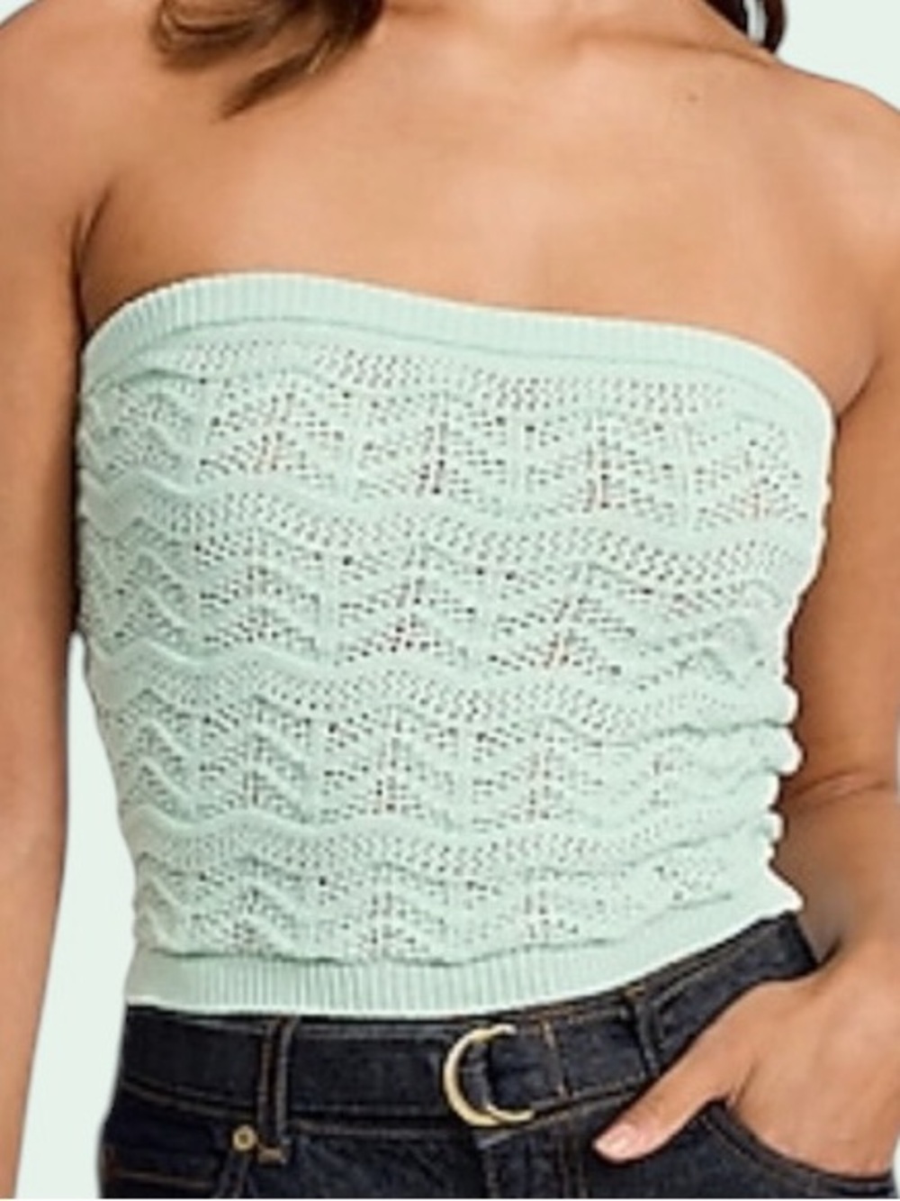 Brand NWOT EXPRESS $58 Mint Green Crochet Sweater Tube Top Size Small!